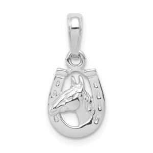 10K Gold White Gold Horse Head in Horseshoe Pendant